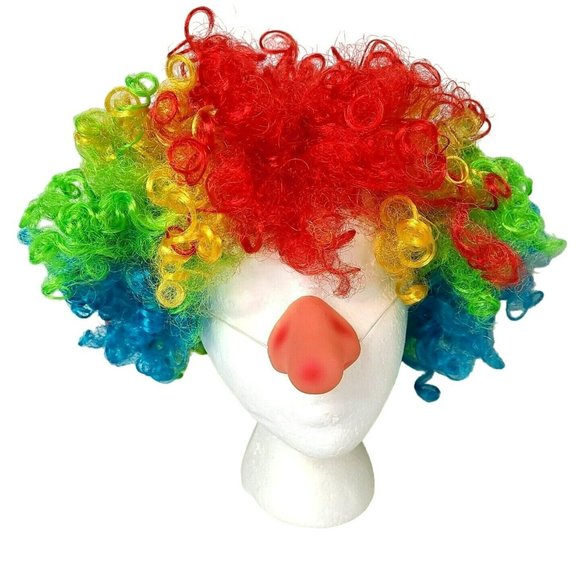 Party Clown Rainbow Curly Wig Child Size Halloween Costume Accessory Funny Nose - Picture 1 of 9
